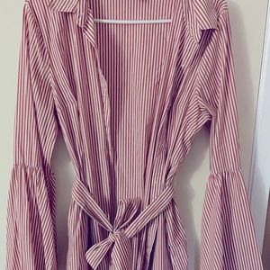 Red & white striped button-up bell sleeve